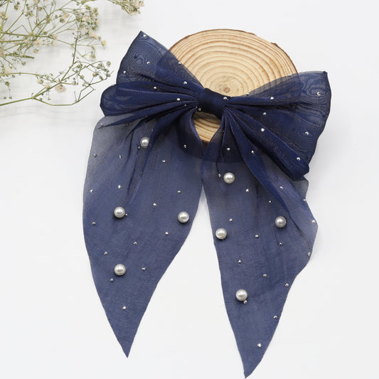 Pearl Elegance Organza Hair Bow