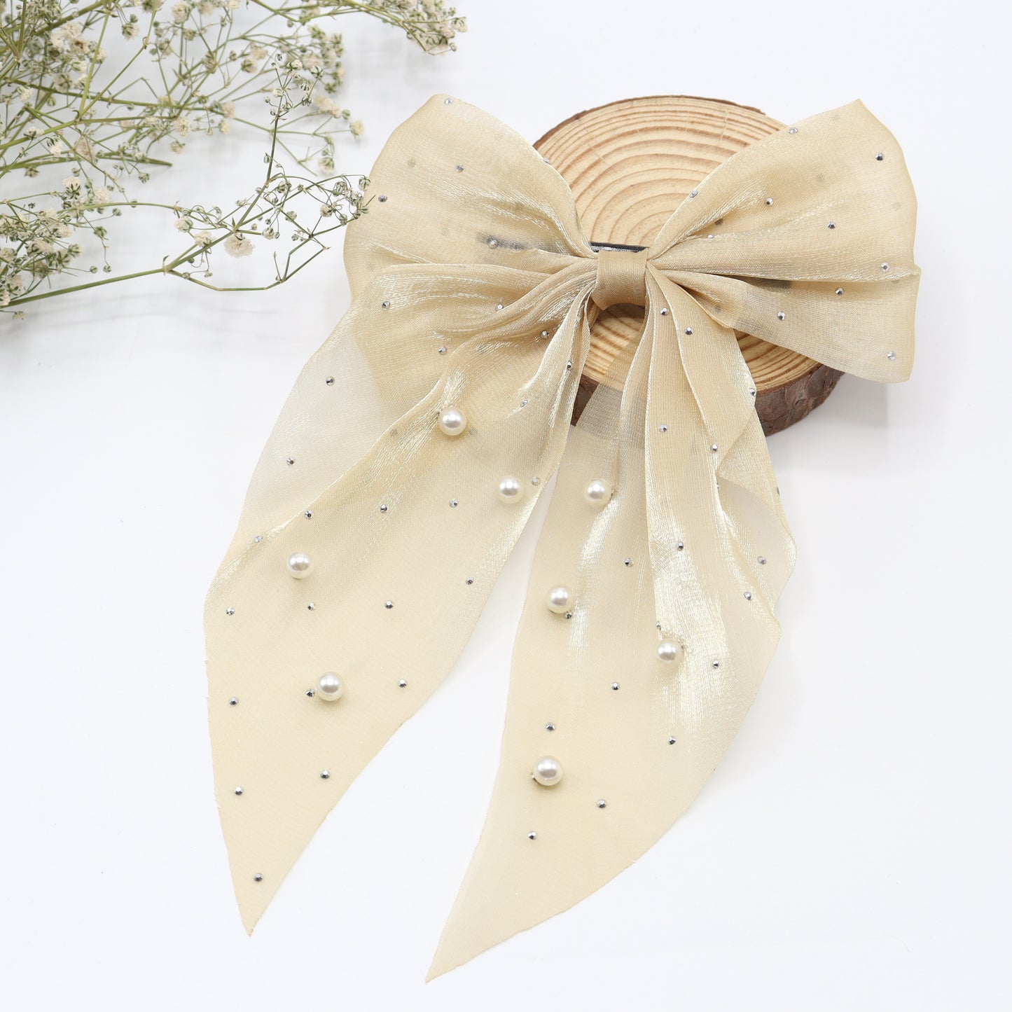 Pearl Elegance Organza Hair Bow