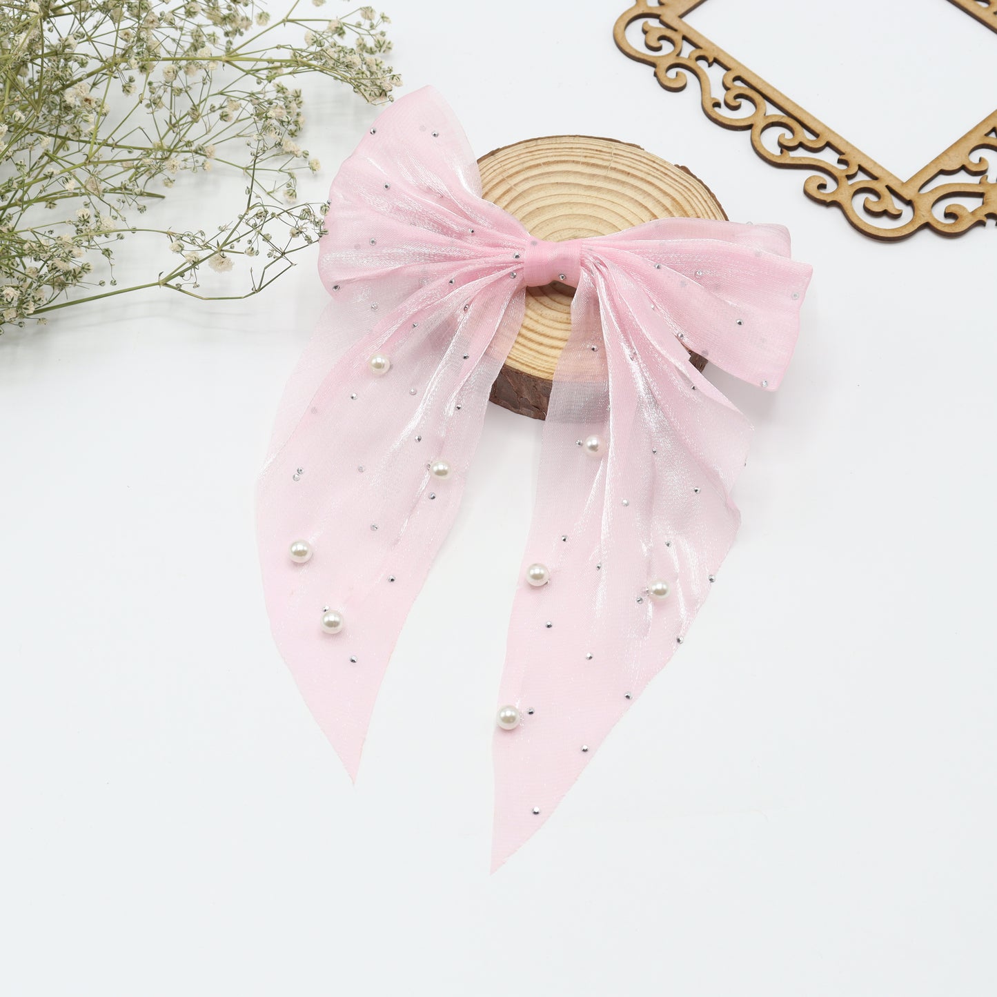 Pearl Elegance Organza Hair Bow