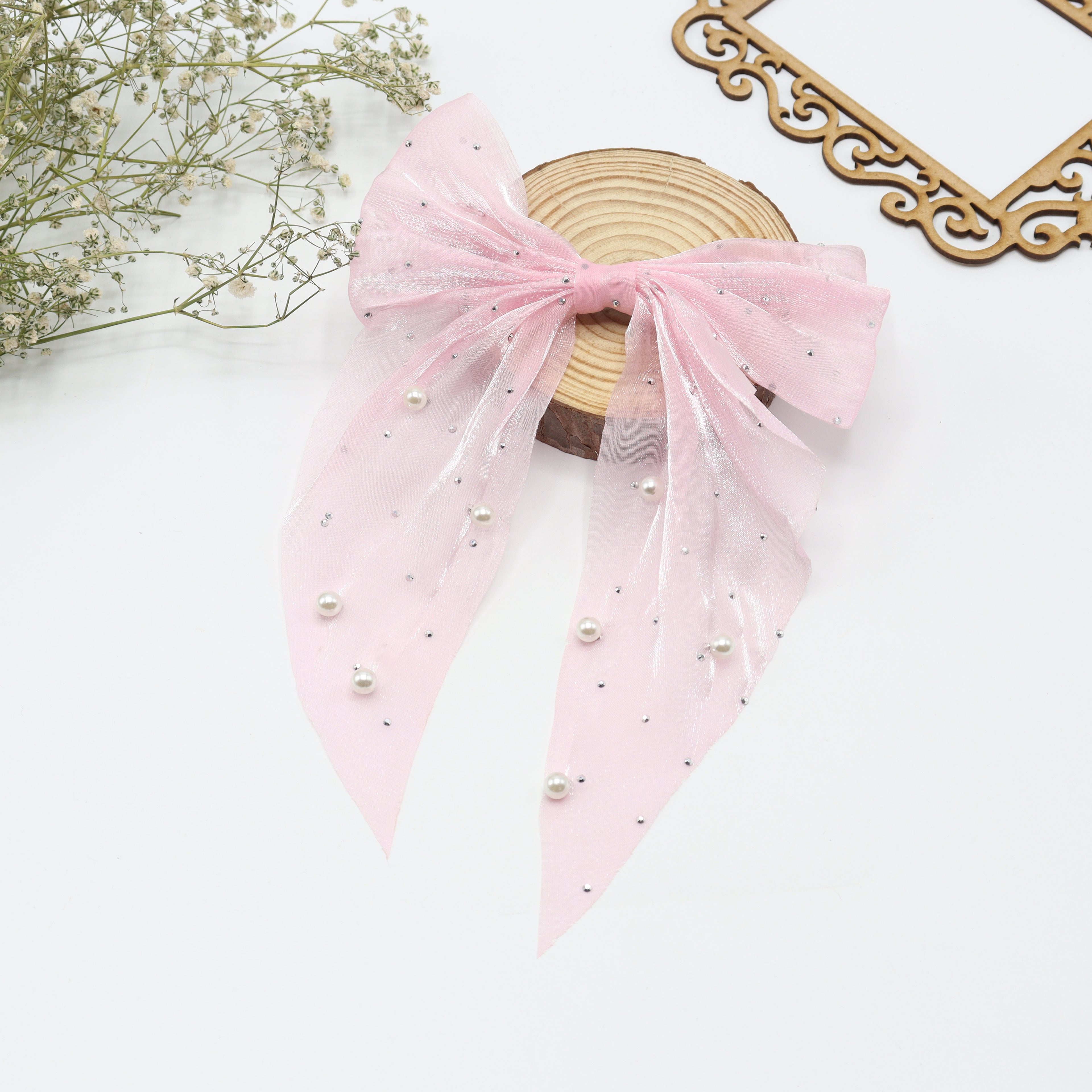 Pearl Elegance Organza Hair Bow