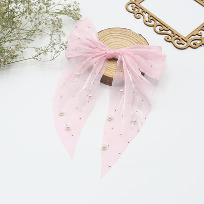 Pearl Elegance Organza Hair Bow