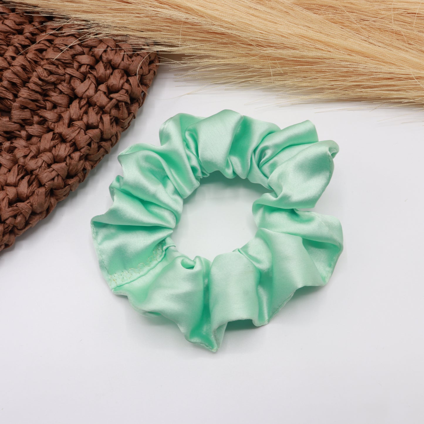 Vora Medium Silk Satin Scrunchie - Green Shade