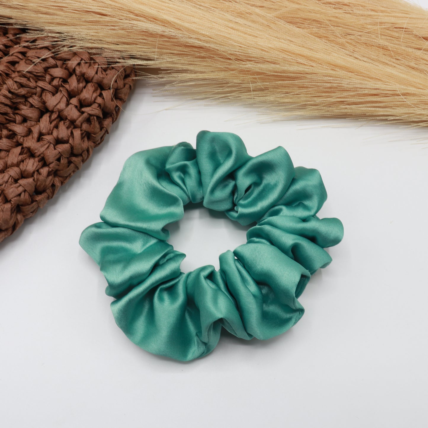 Vora Medium Silk Satin Scrunchie - Green Shade