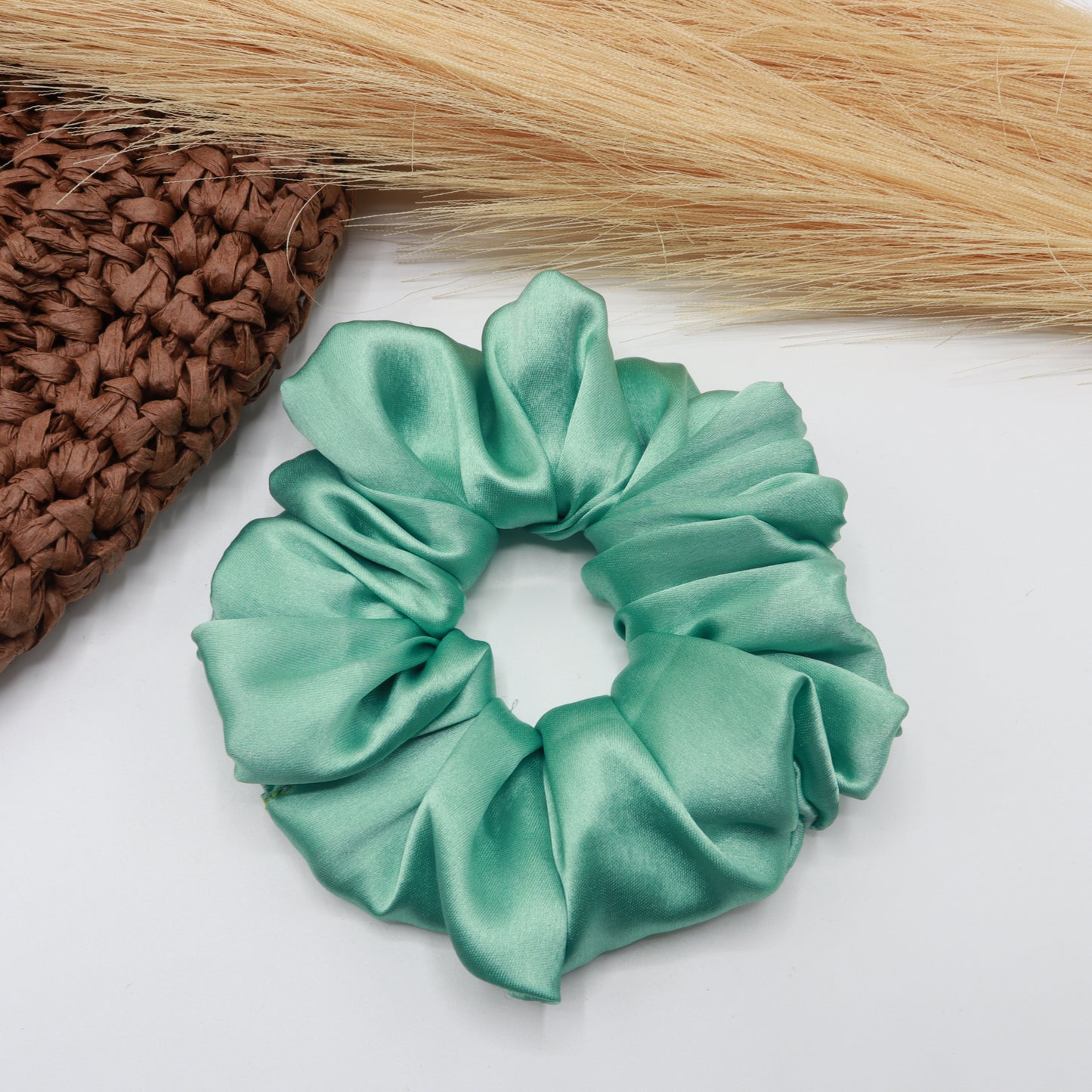 Vora Medium Silk Satin Scrunchie - Green Shade