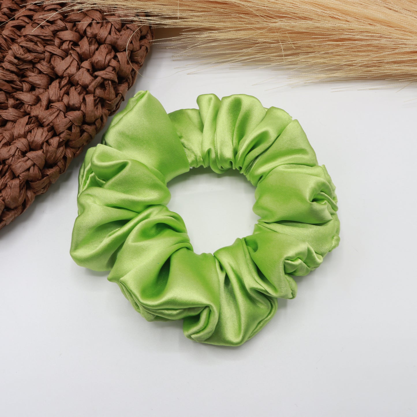 Vora Medium Silk Satin Scrunchie - Green Shade