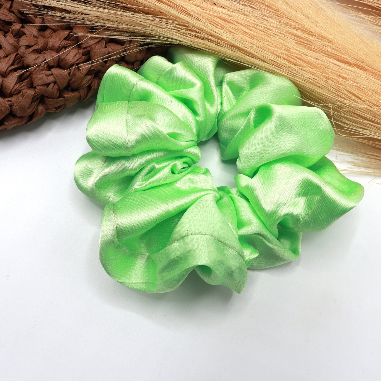 Vora Medium Silk Satin Scrunchie - Green Shade