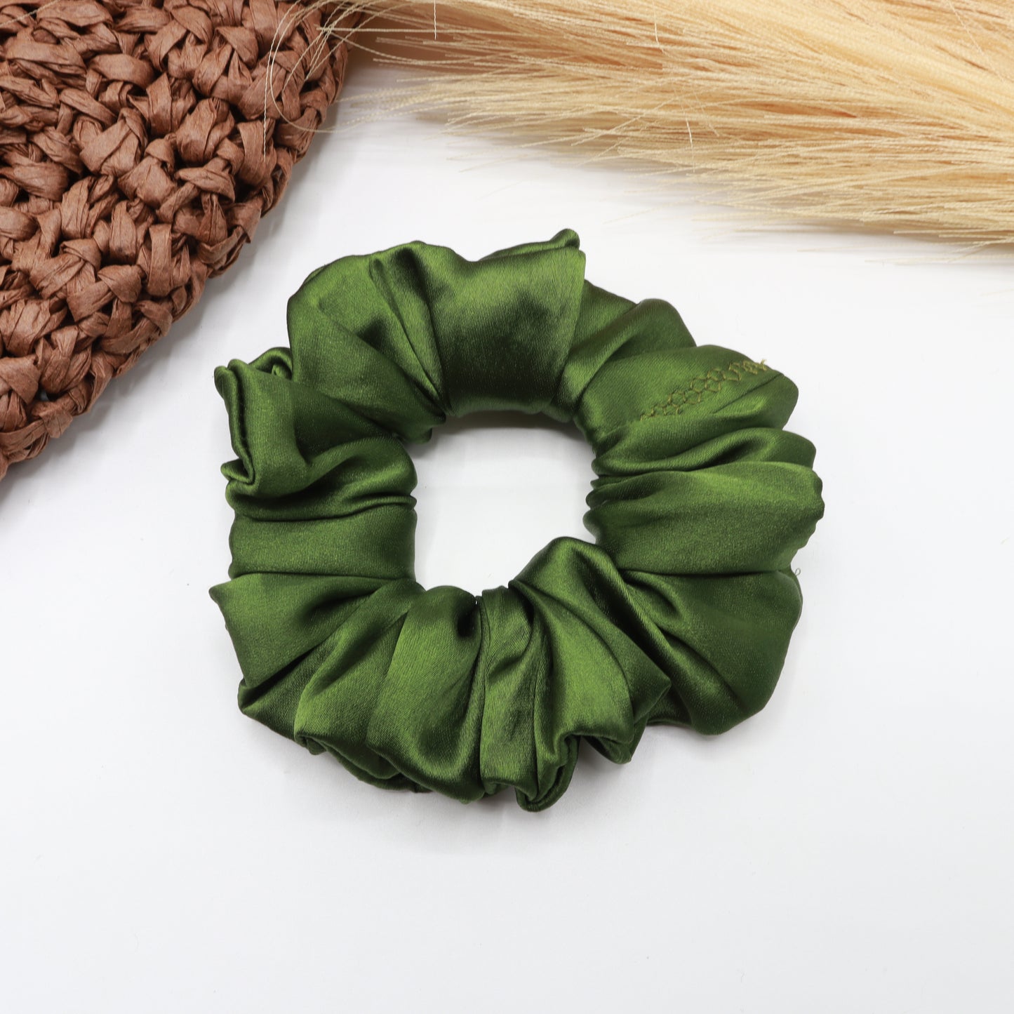 Vora Medium Silk Satin Scrunchie - Green Shade