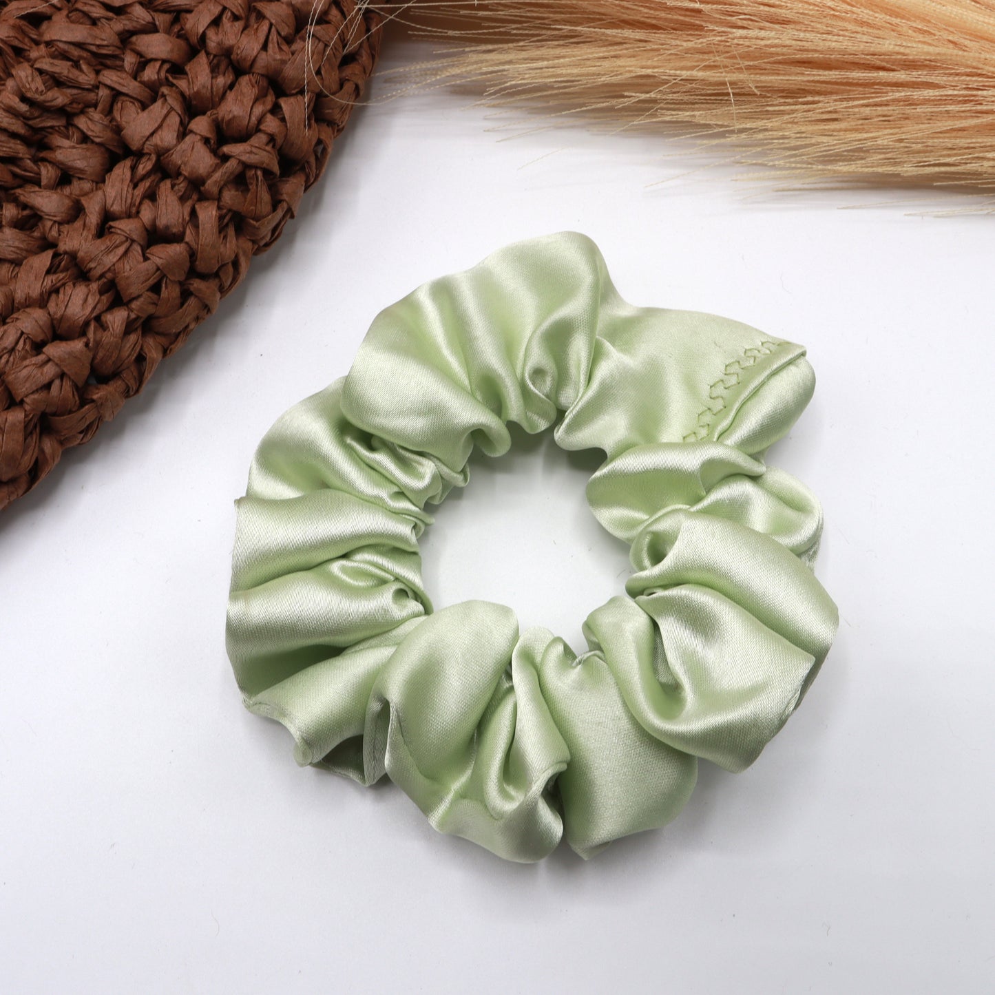 Vora Medium Silk Satin Scrunchie - Green Shade