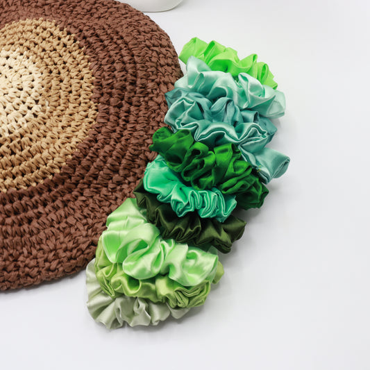 Vora Medium Silk Satin Scrunchie - Green Shade