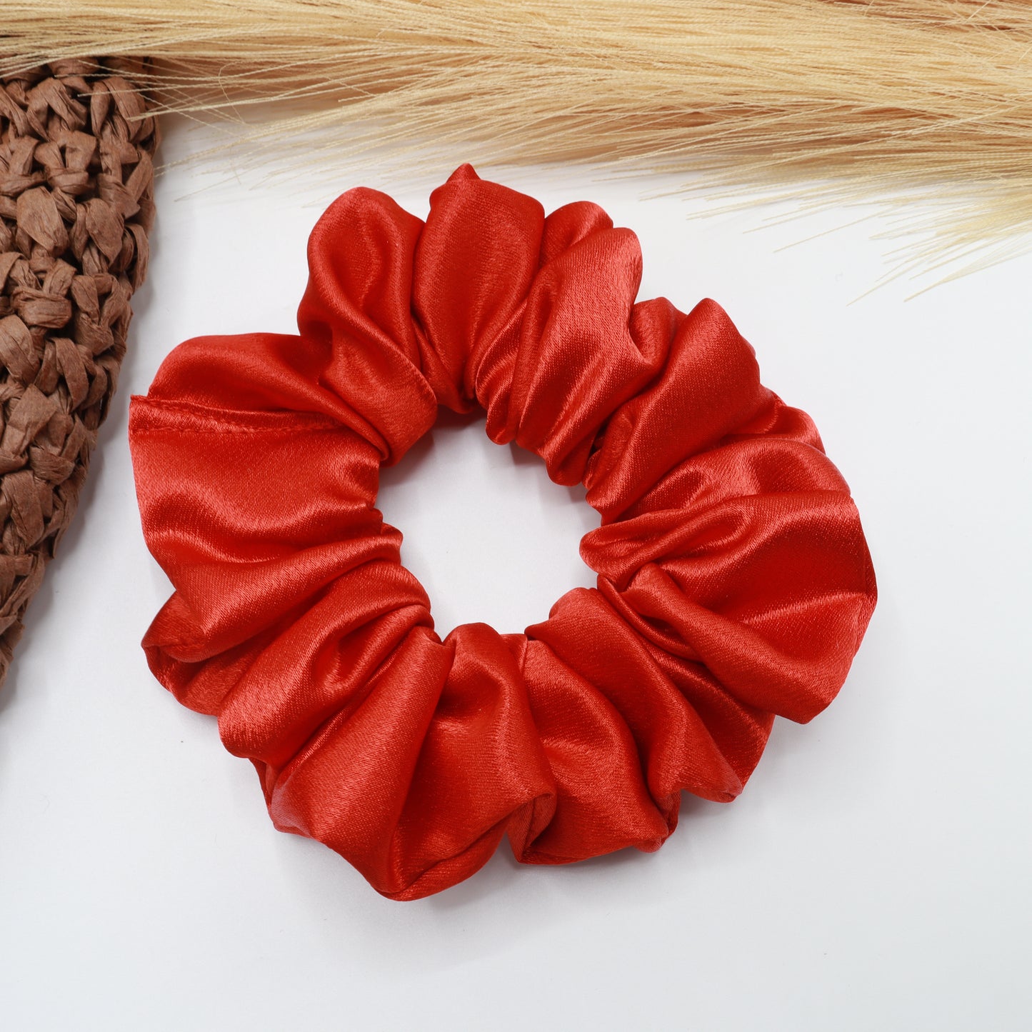 Vora Medium Silk Satin Scrunchie - Red yellow Shade
