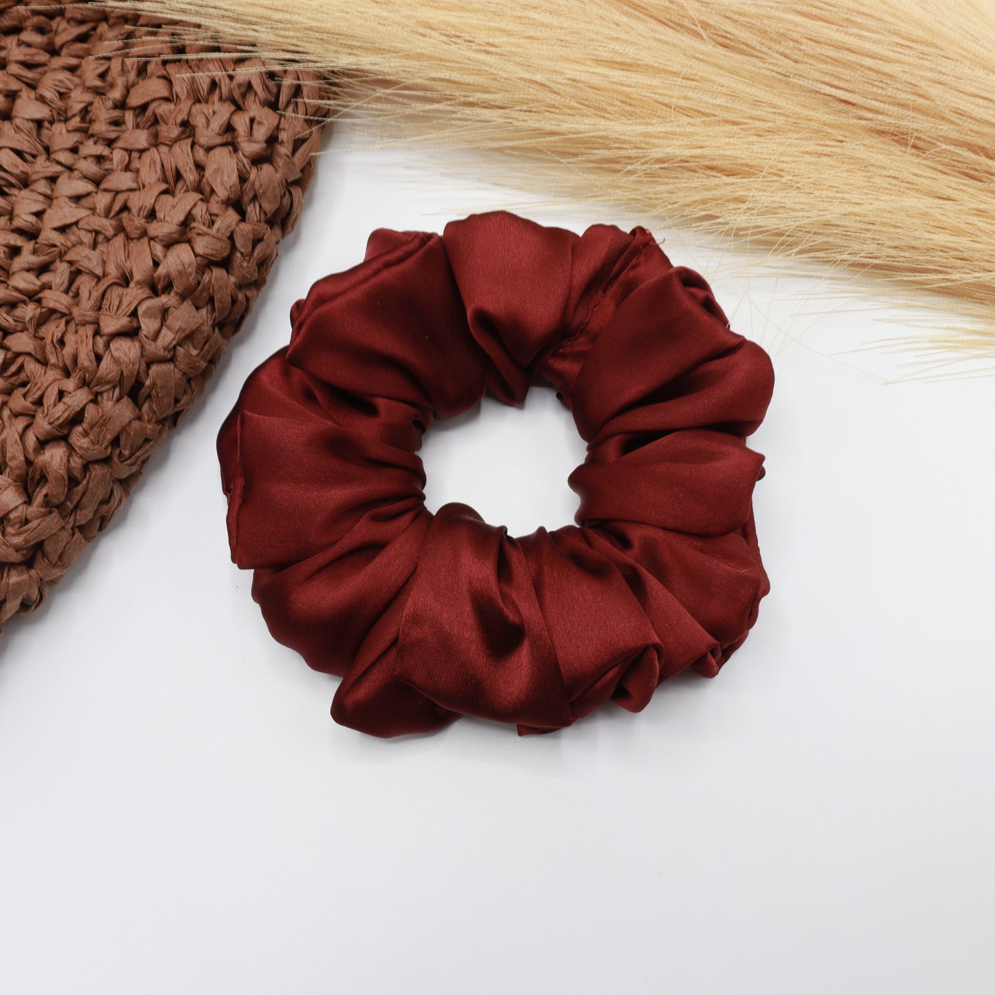 Vora Medium Silk Satin Scrunchie - Red yellow Shade