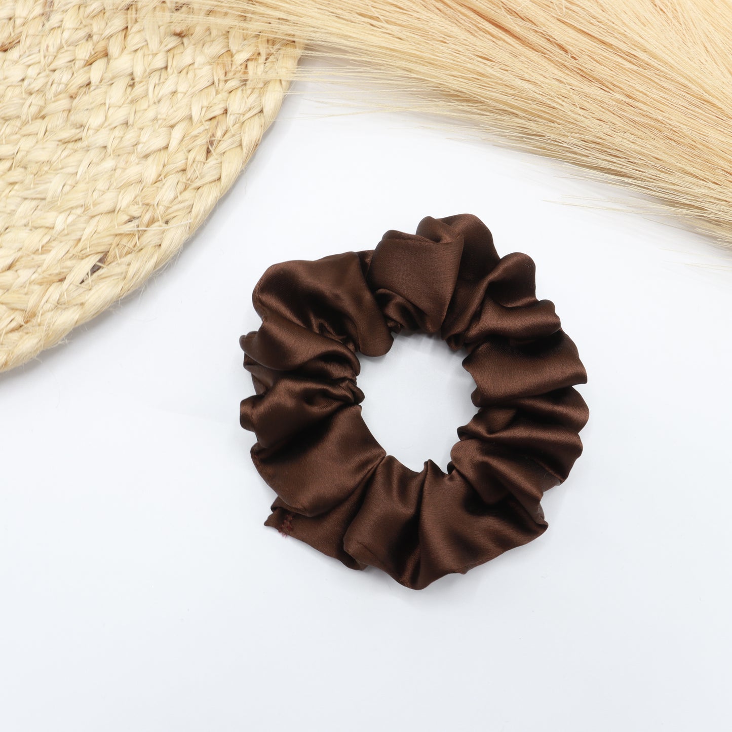 Vora Medium Silk Satin Scrunchie - Black Shade