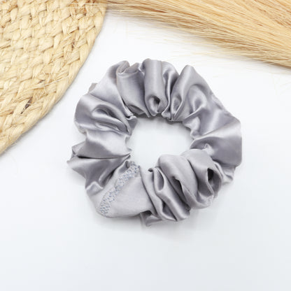 Vora Medium Silk Satin Scrunchie - Black Shade