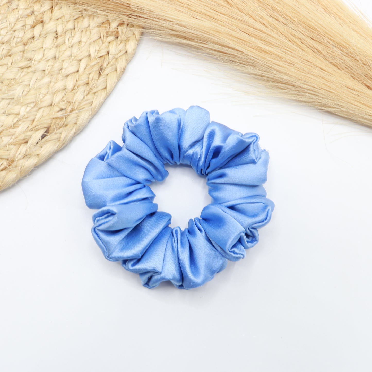 Vora Medium Silk Satin Scrunchie - Blue Shade