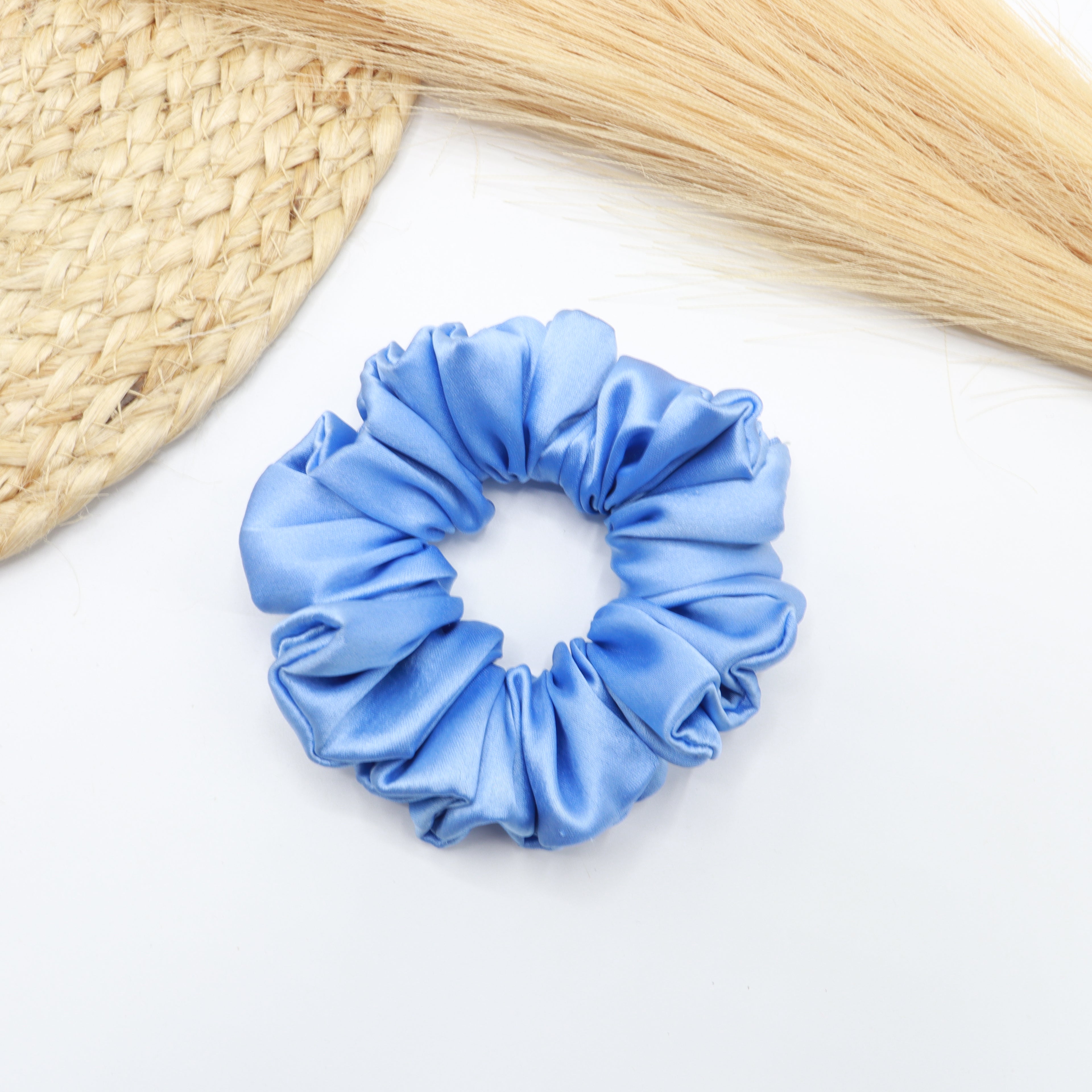 Vora Medium Silk Satin Scrunchie - Blue Shade