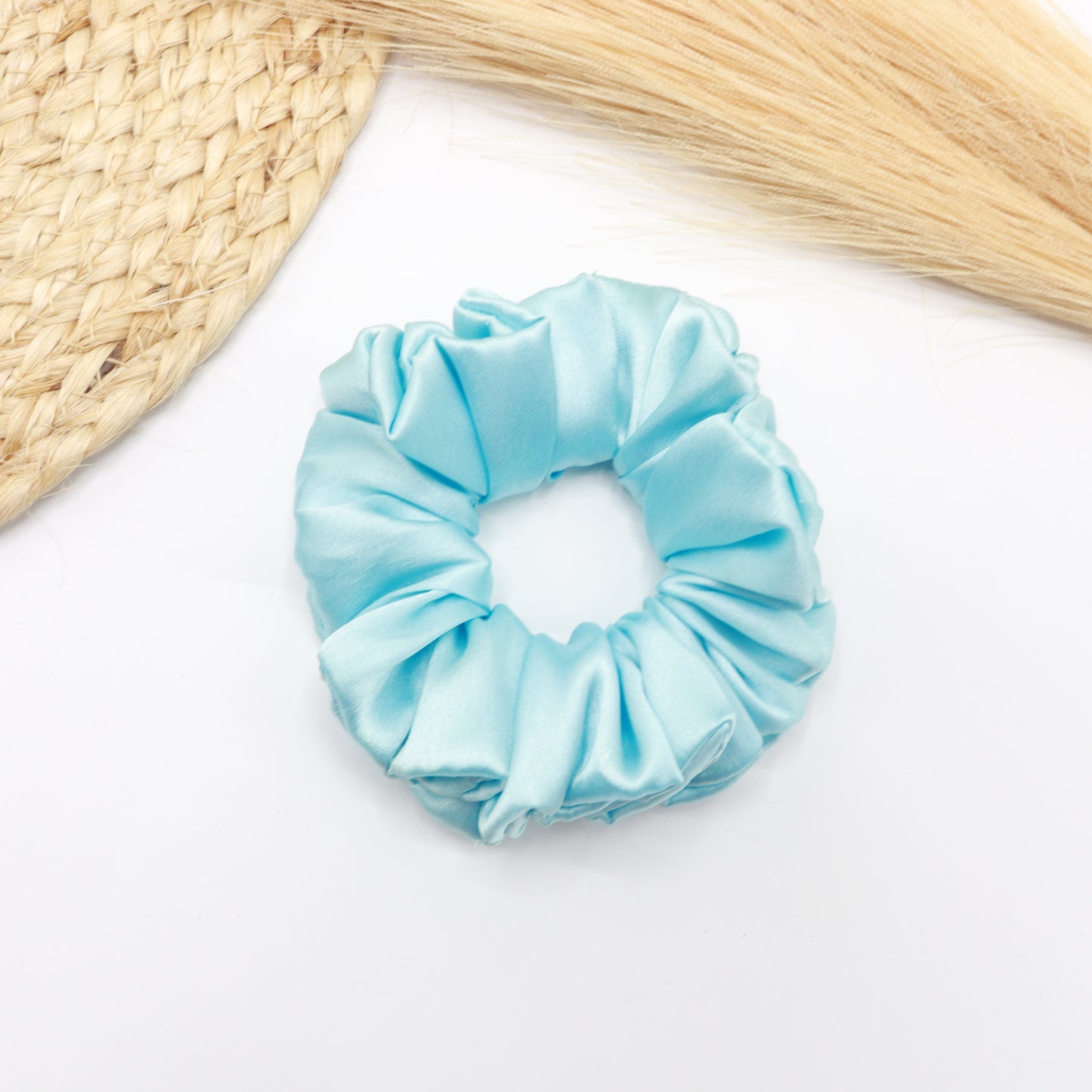 Vora Medium Silk Satin Scrunchie - Blue Shade