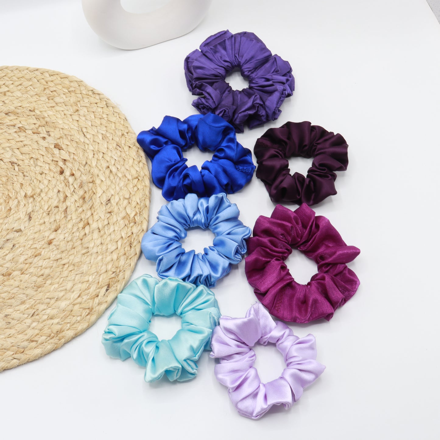 Vora Medium Silk Satin Scrunchie - Blue Shade