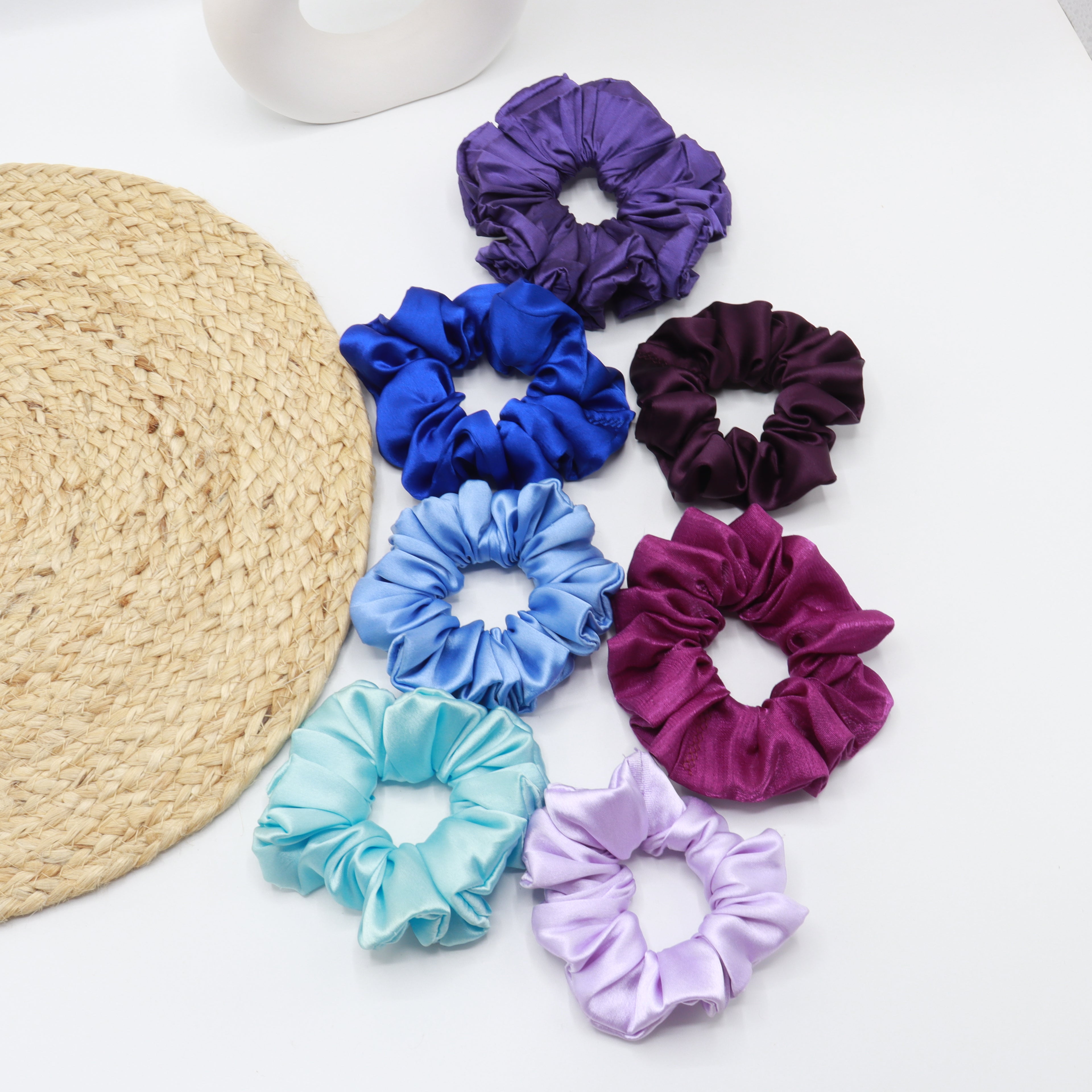 Vora Medium Silk Satin Scrunchie - Blue Shade