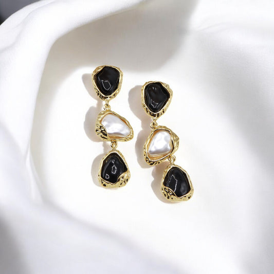 Elegant Party-Wear Drop Earrings Stainless Steel Black and White Teardrop Earrings