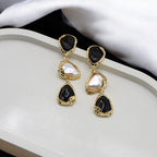 Elegant Party-Wear Drop Earrings Stainless Steel Black and White Teardrop Earrings