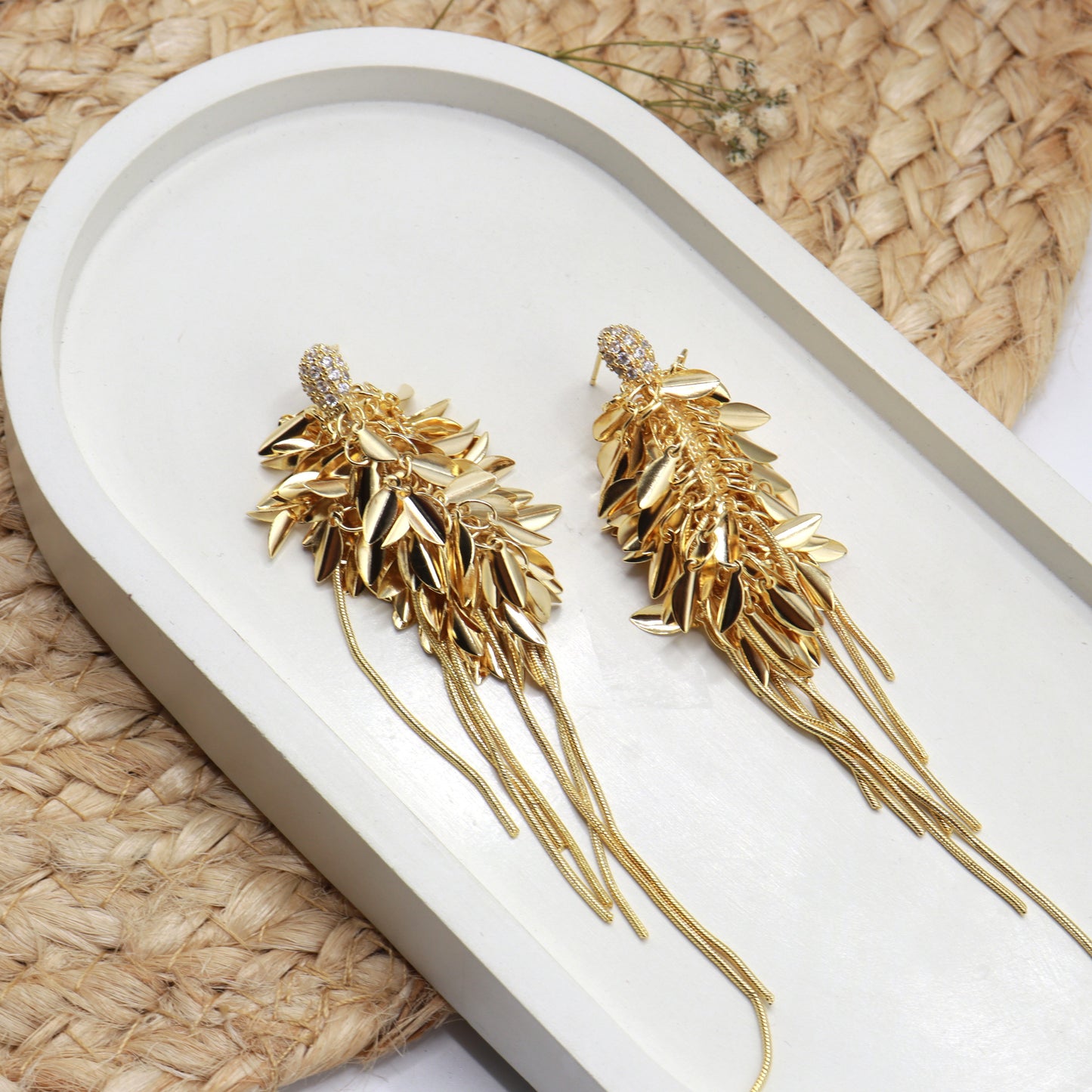 Elegant Party-Wear Drop Earrings Stainless Steel Leaf Earring