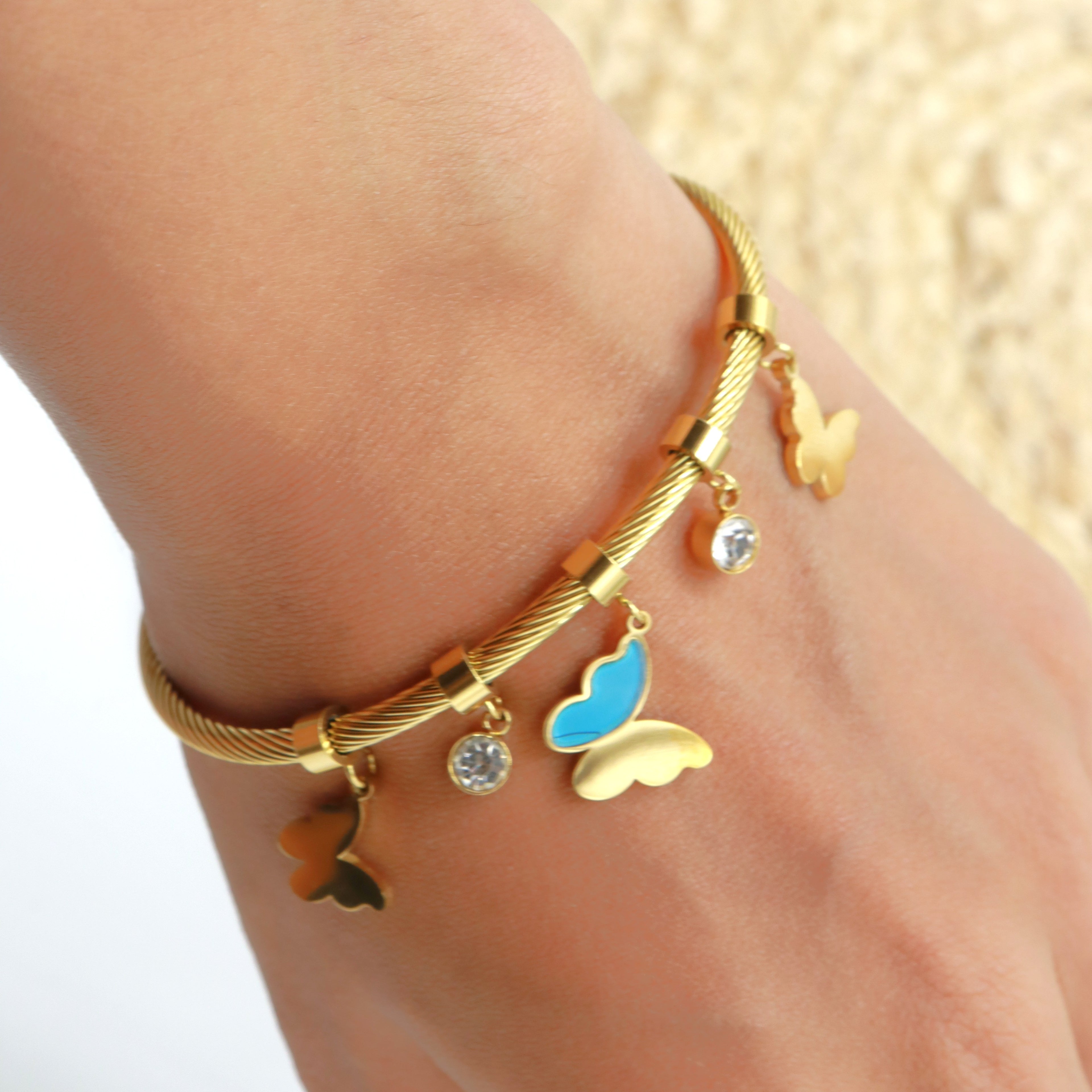 butterfly stainless steel plated gold 18 k never change color waterproof bracelet