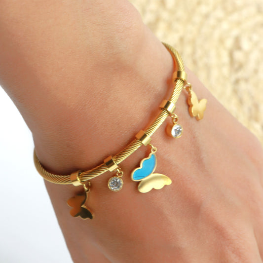 butterfly stainless steel plated gold 18 k never change color waterproof bracelet