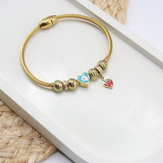 strawberry and Evil Eye stainless steel plated gold 18 k never change color waterproof bracelet