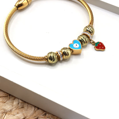 strawberry and Evil Eye stainless steel plated gold 18 k never change color waterproof bracelet