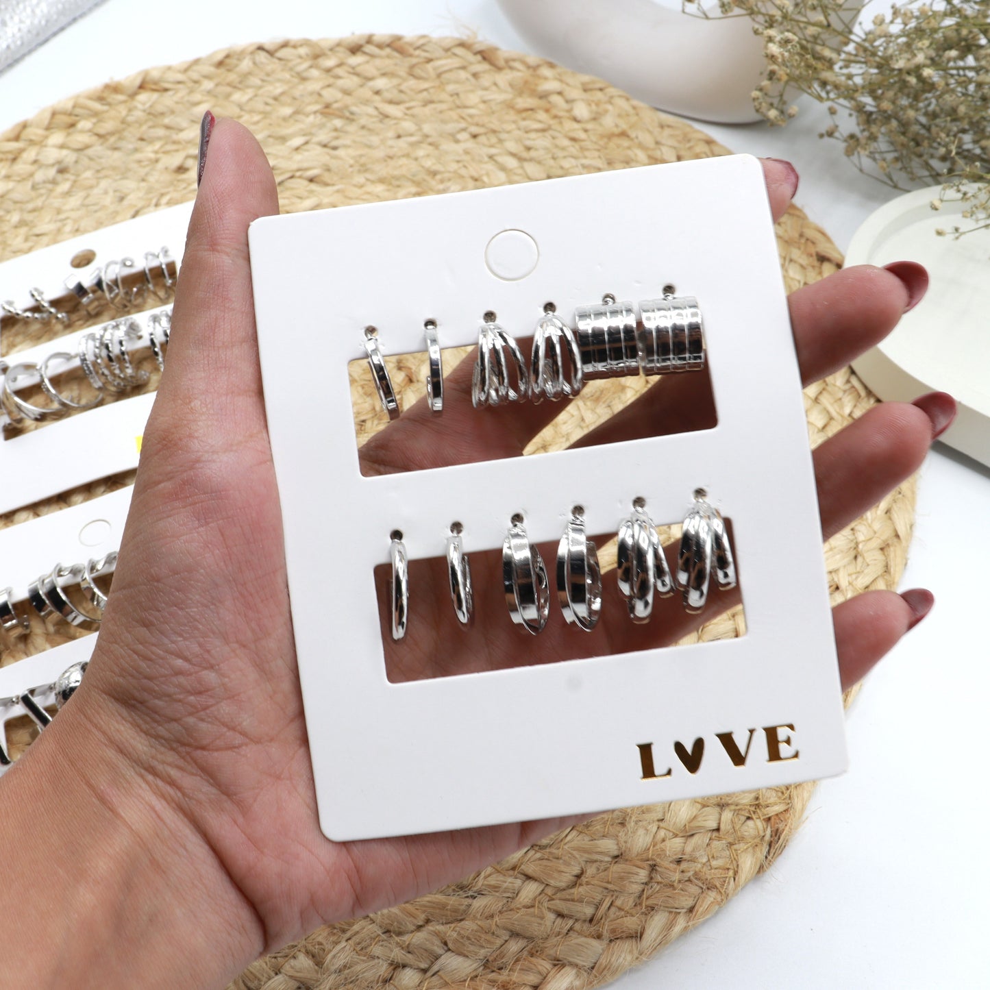 6-Pair Silver Earrings Set for Women & Girls
