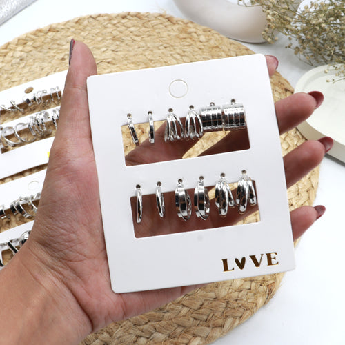6-Pair Silver Earrings Set for Women & Girls