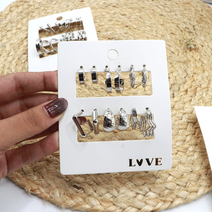 6-Pair Silver Earrings Set for Women & Girls