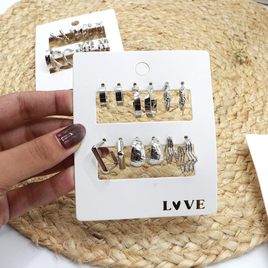 6-Pair Silver Earrings Set for Women & Girls