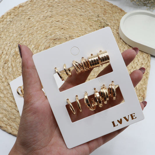 6 Sets of Stylish and Elegant Simple Studed C-shaped Earrings