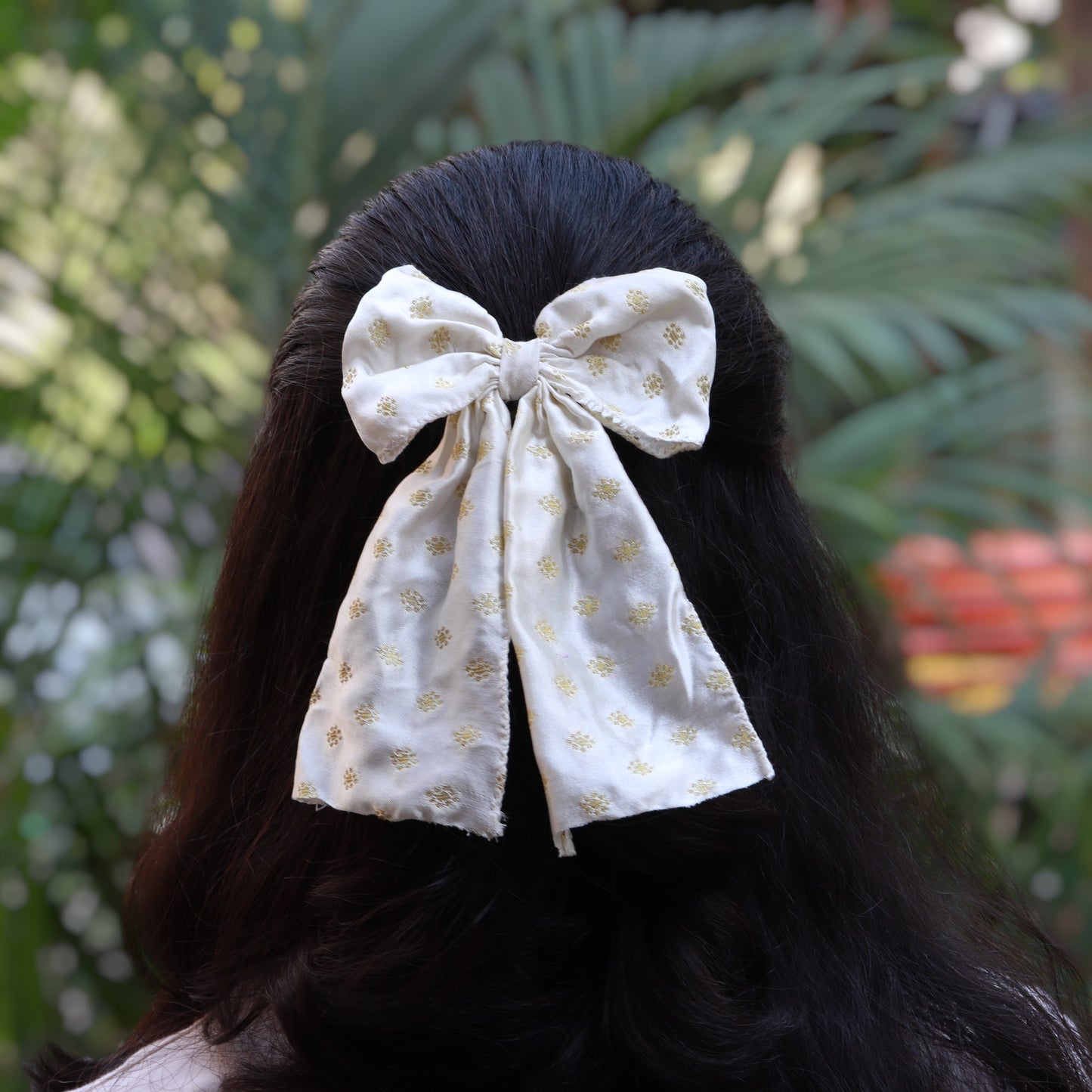 Multi-Functional Handmade KK Cotton & Golden Fabric Bow | Hair Accessory for Women & Girls | Traditional & Western Wear