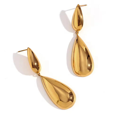 Elegant Party-Wear Drop Earrings Stainless Steel Double Teardrop