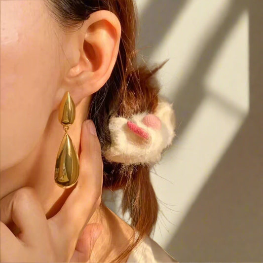 Elegant Party-Wear Drop Earrings Stainless Steel Double Teardrop