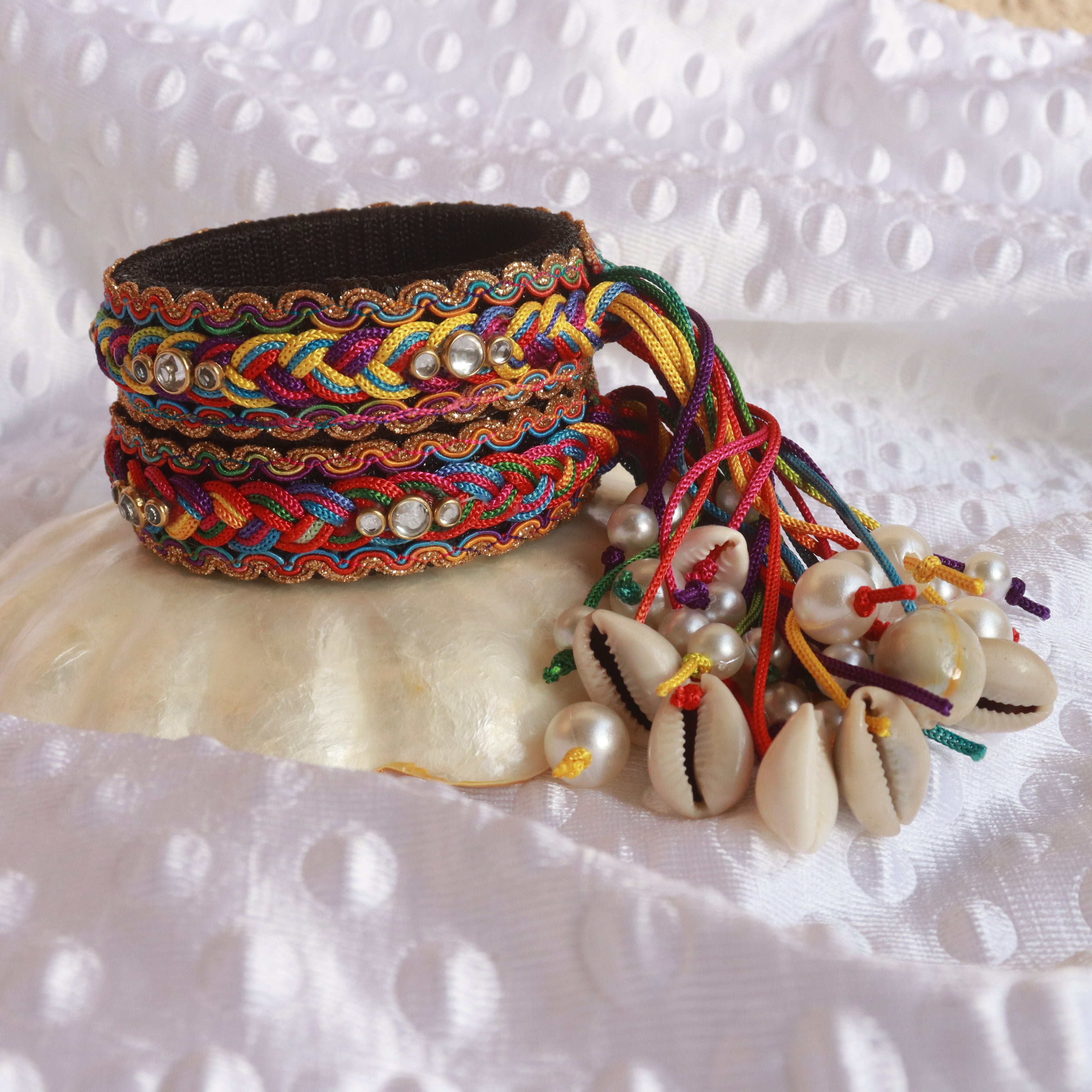 Bangles with hanging shells & pearls