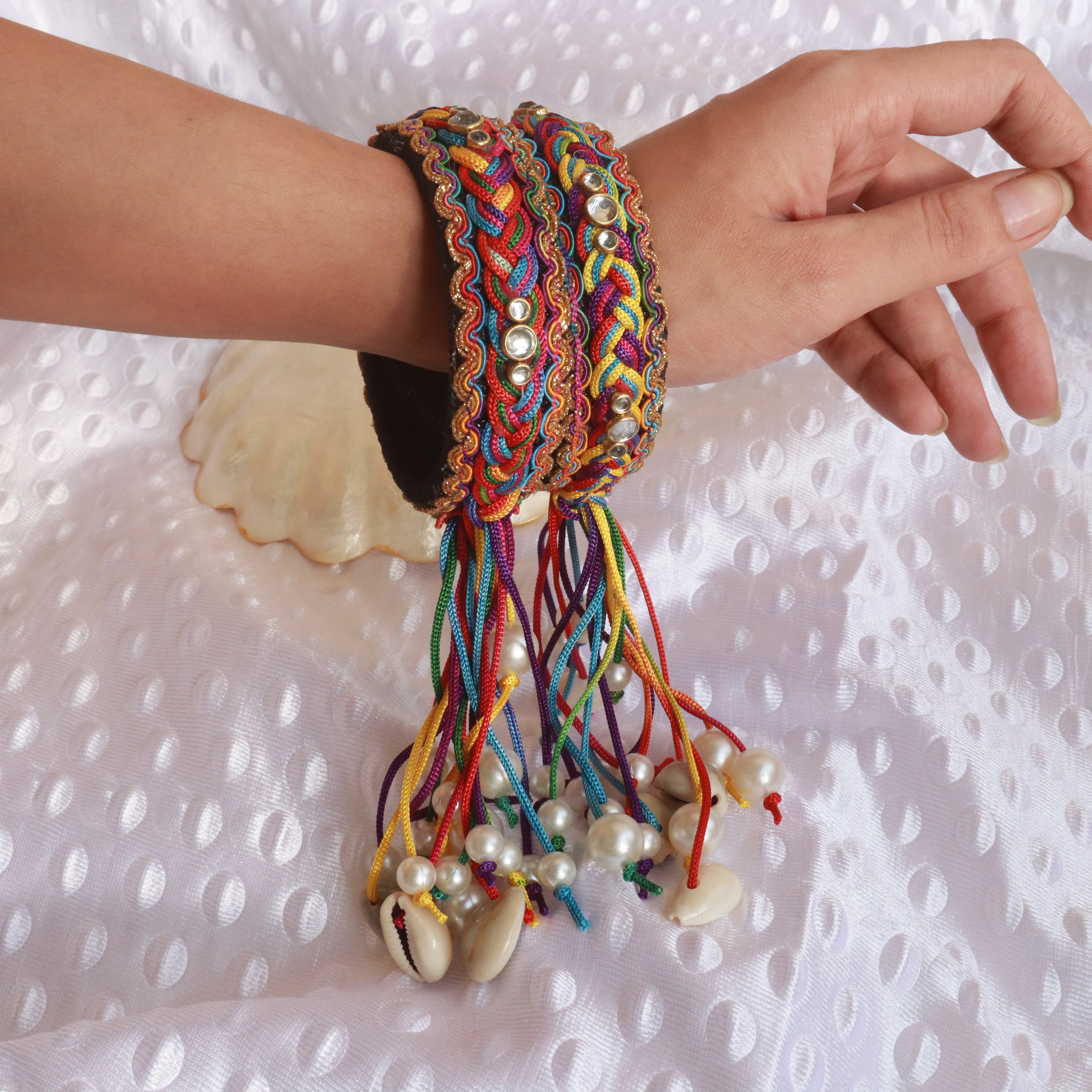 Bangles with hanging shells & pearls