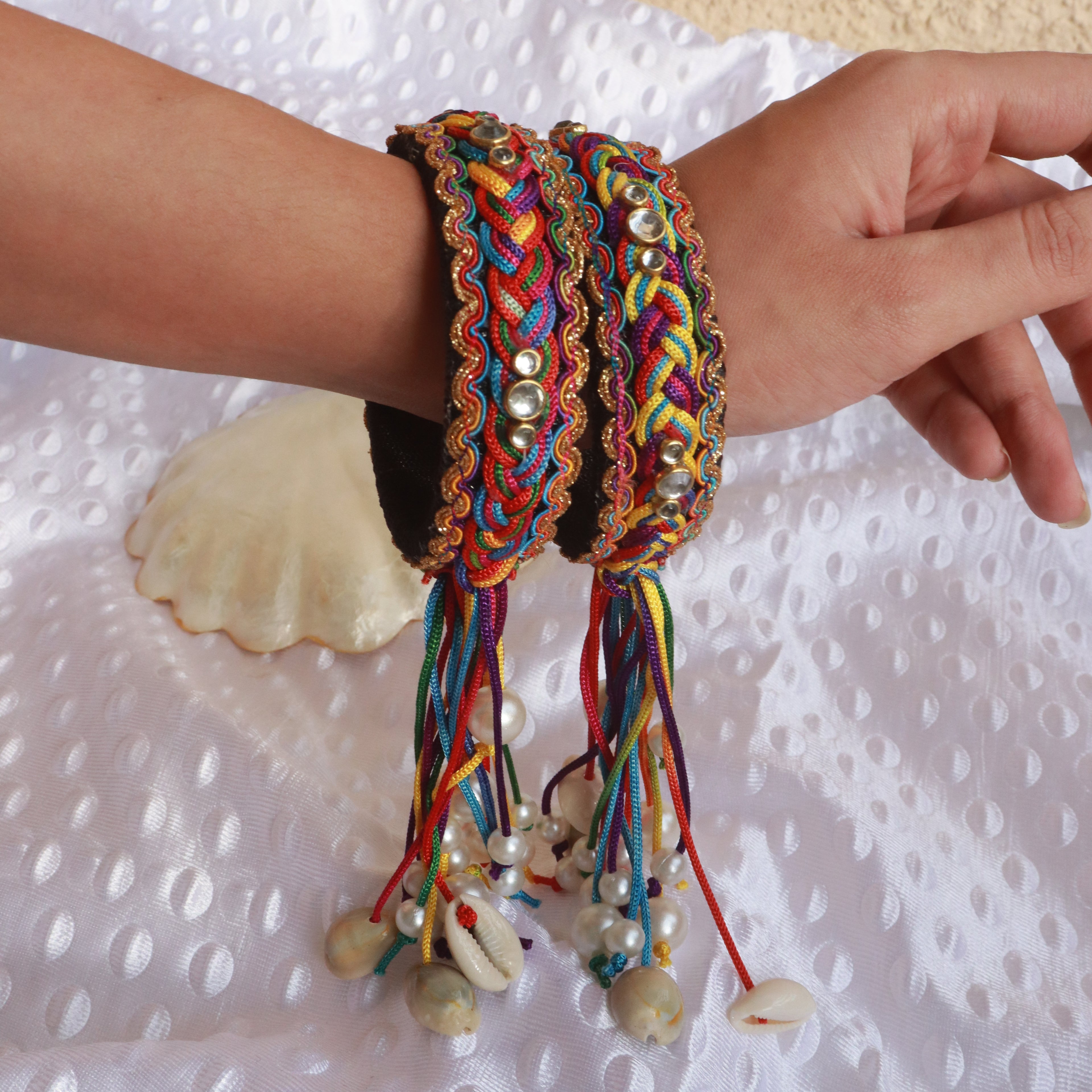 Bangles with hanging shells & pearls