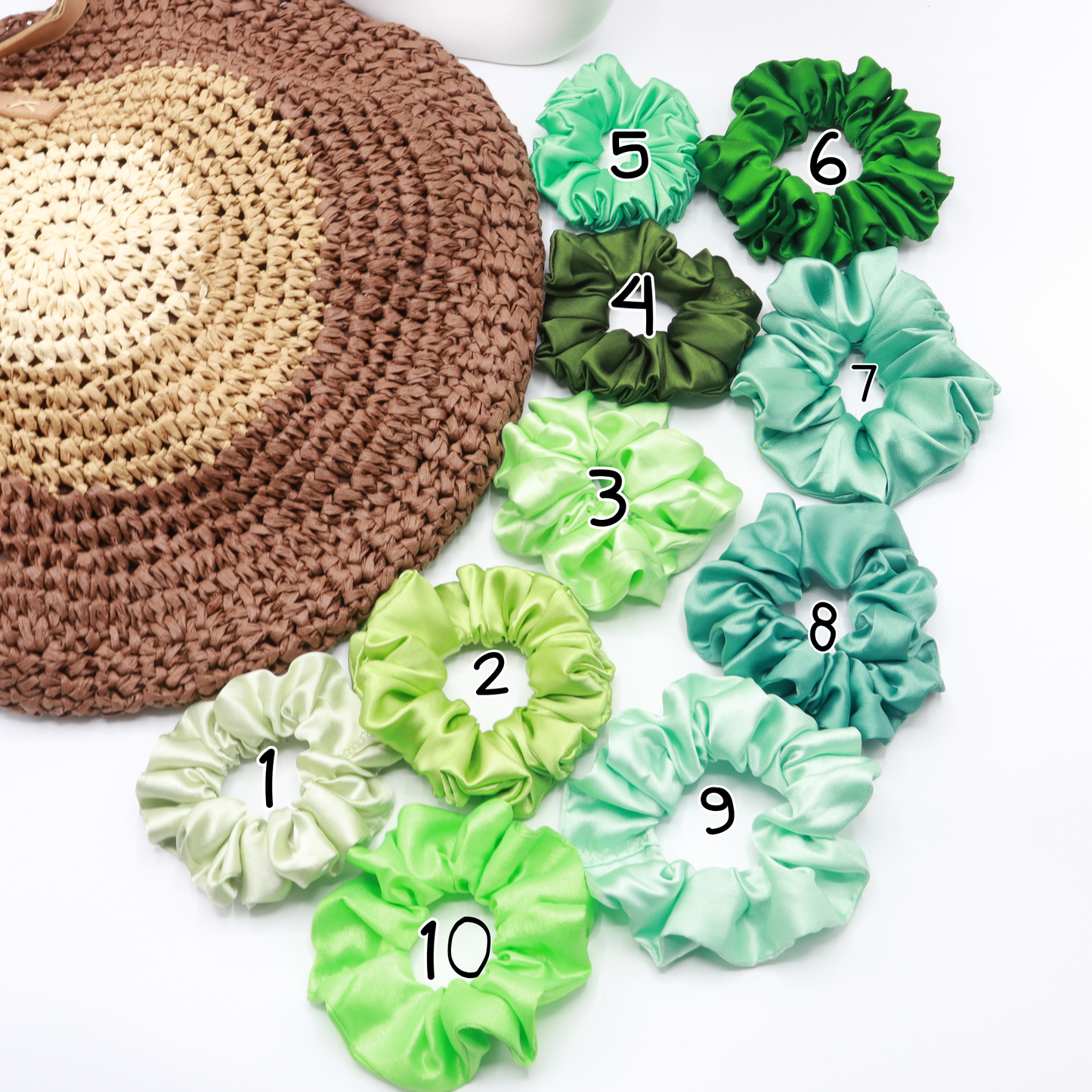 Vora Medium Silk Satin Scrunchie - Green Shade