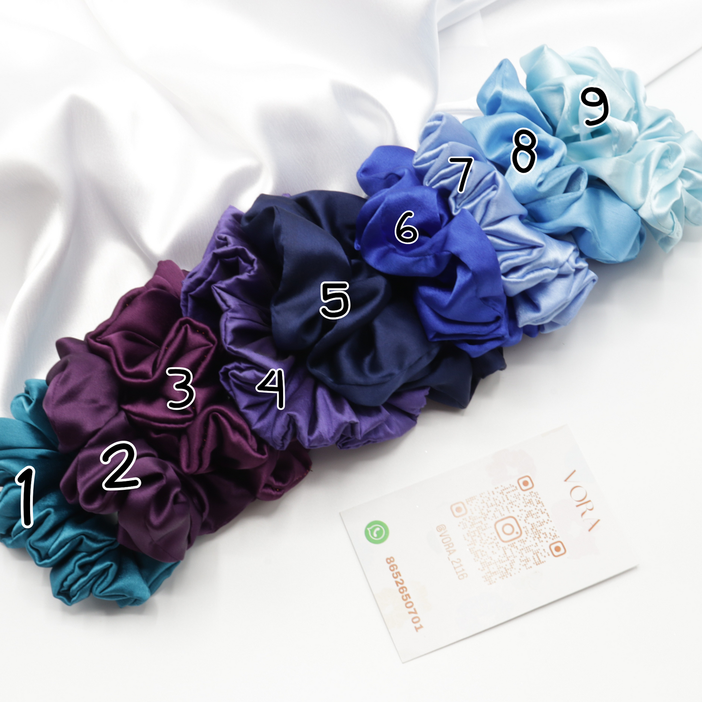 Vora Medium Silk Satin Scrunchie - Blue Shade