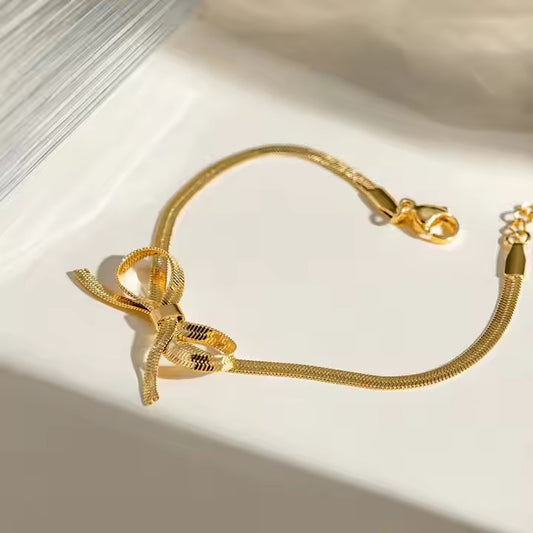Bow stainless steel plated gold 18 k never change color waterproof bracelet