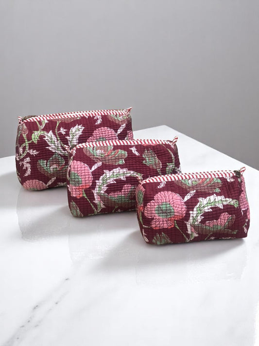 Floral Quilted Utility Pouch Set