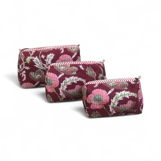 Floral Quilted Utility Pouch Set