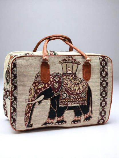 Ethnic Elephant Print Canvas Duffel Bag