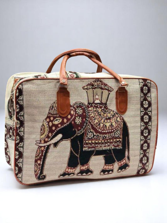 Ethnic Elephant Print Canvas Duffel Bag