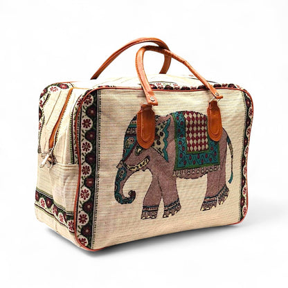 Ethnic Elephant Print Canvas Duffel Bag