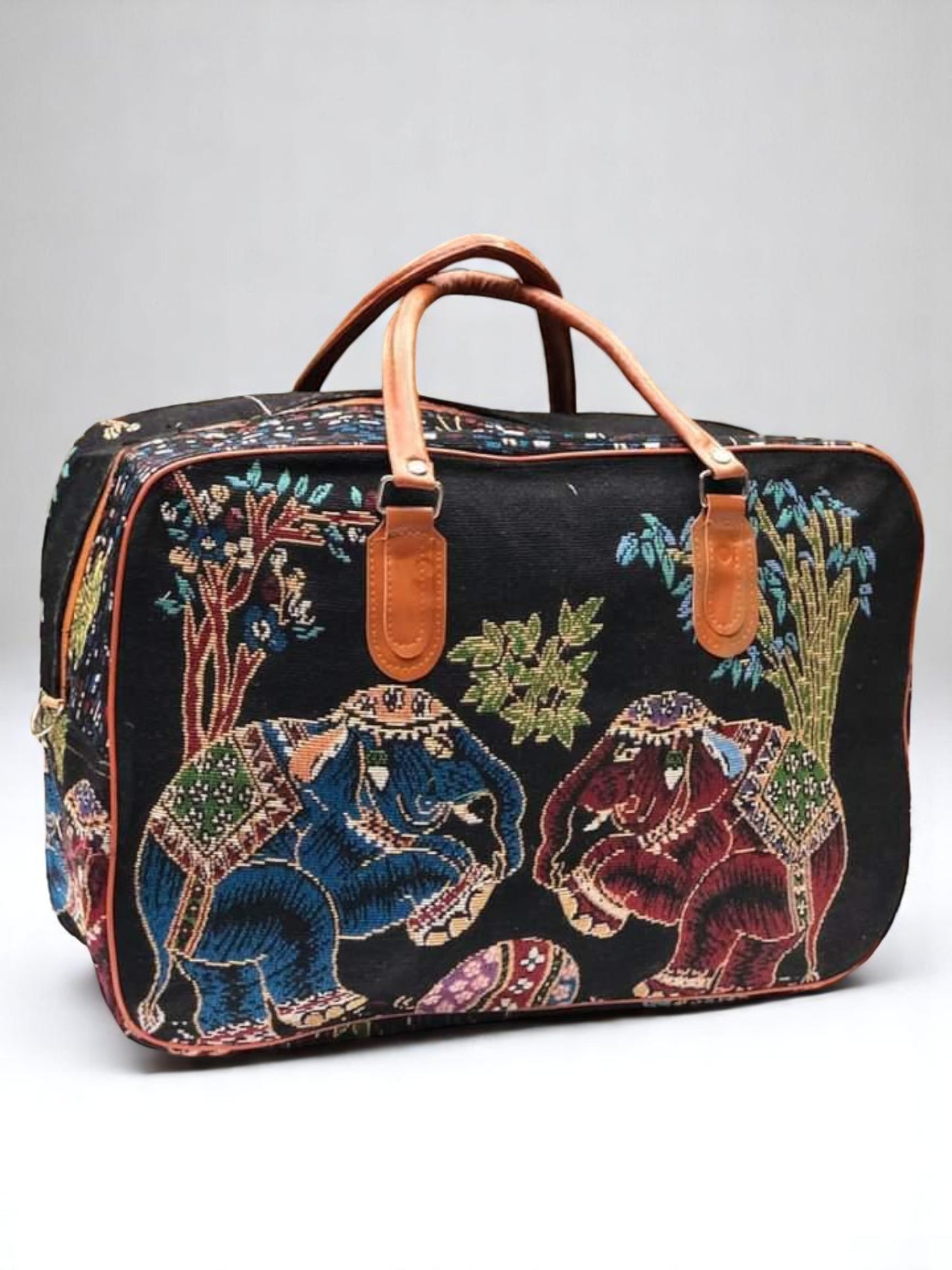Ethnic Elephant Print Canvas Duffel Bag