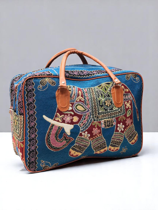 Ethnic Elephant Print Canvas Duffel Bag